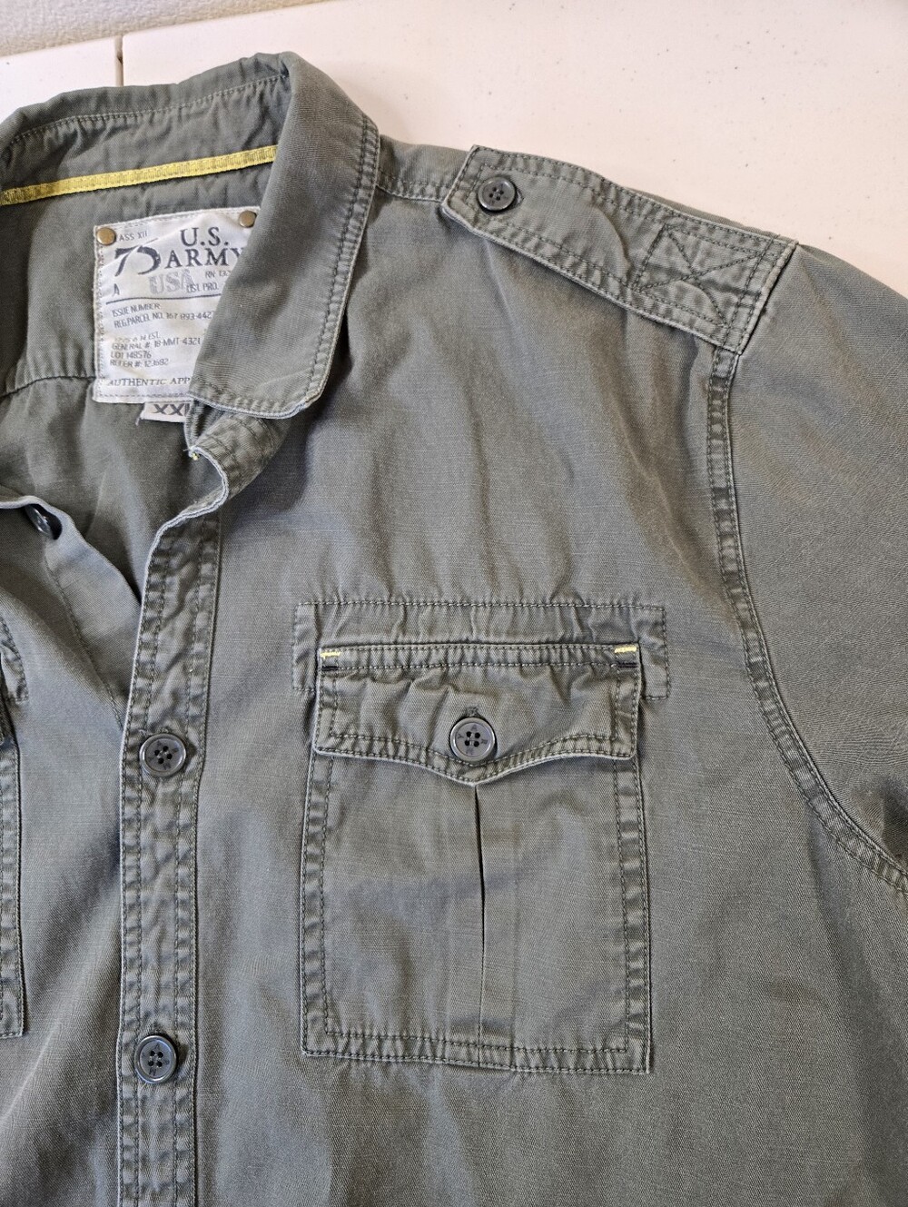 Authentic Apparel Military Style Button Front Shirt in Army Green XXL - Picture 8 of 11